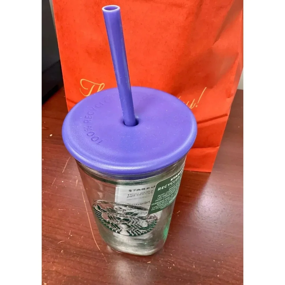 Starbucks 2025 Dark Purple/Violet Recycled Triangle Glass Cold Cup Tumbler 16 oz